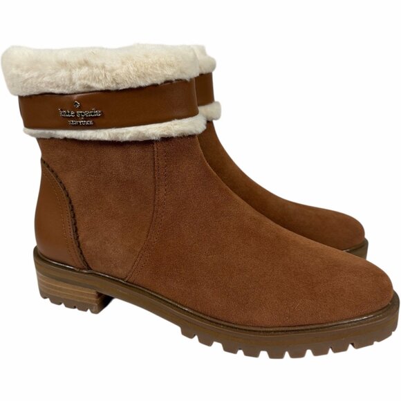 Kate Spade Bailee Winter Boots 8B Brown Warm Gingerbread Leather Suede KA166 - Picture 2 of 12